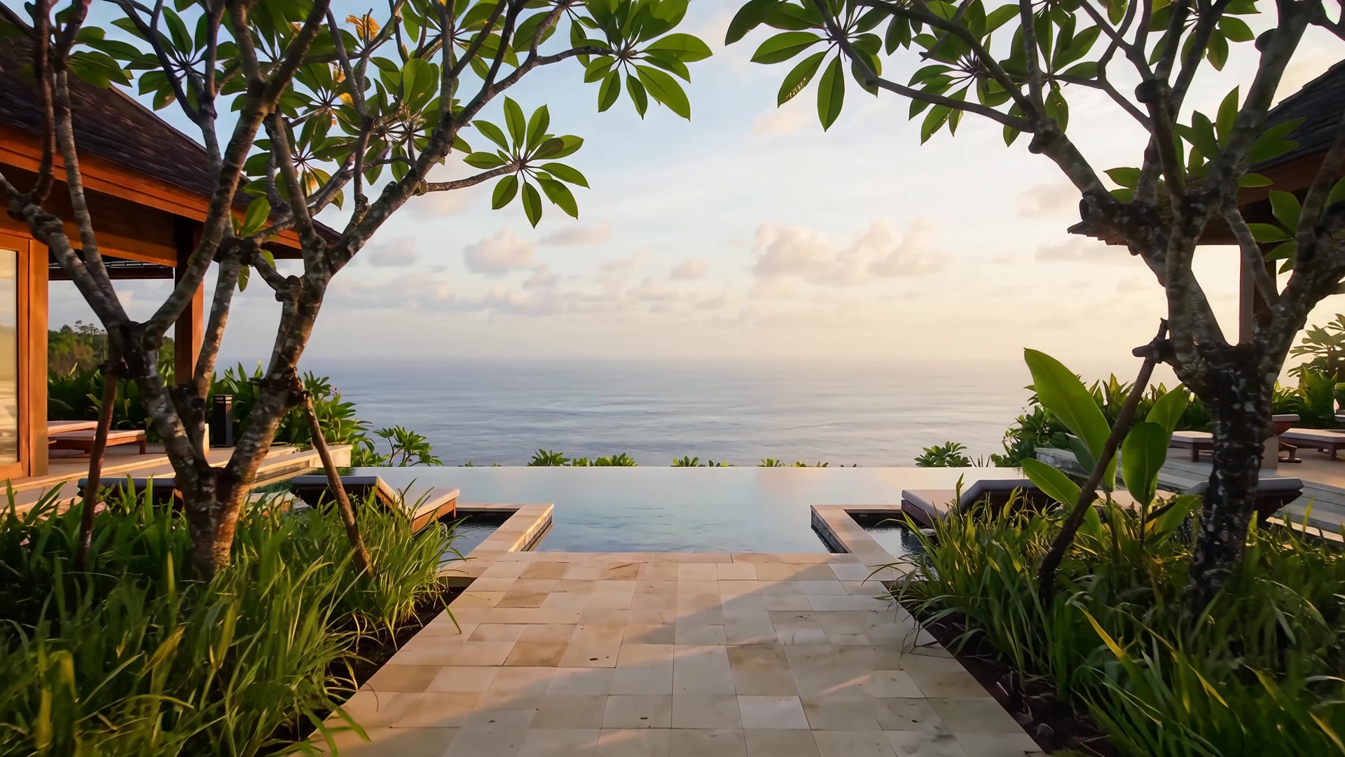 The limestone terrace and infinity pool at Selat.